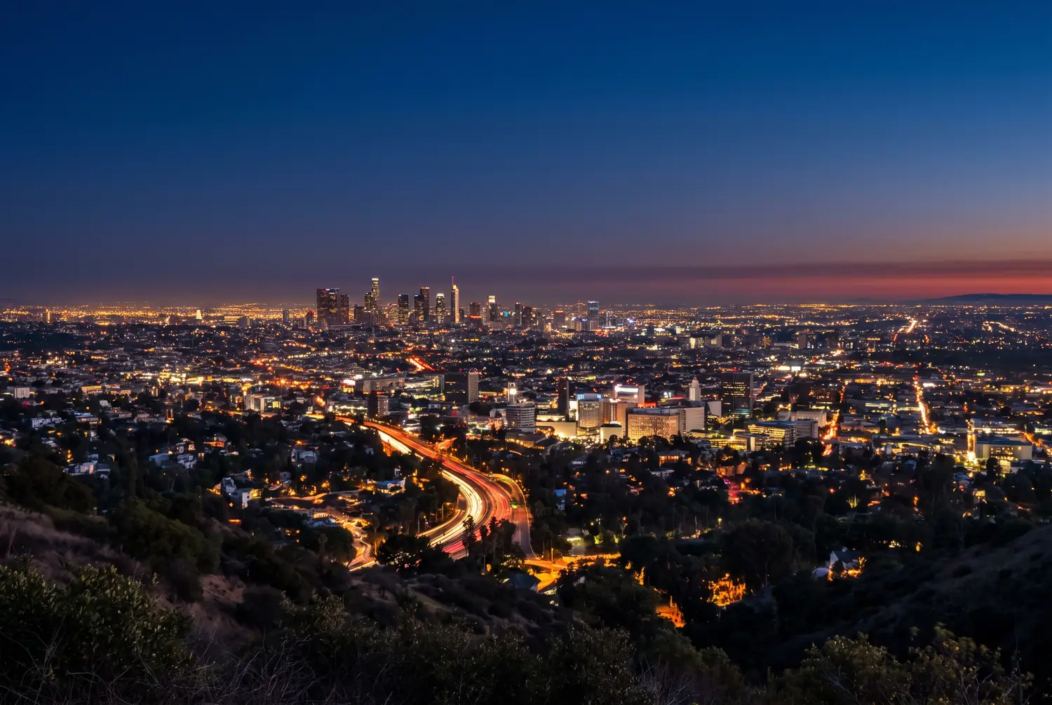Downtown Los Angeles skyline at dusk